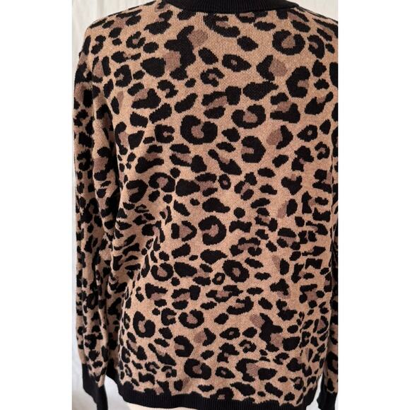 Ava & Viv Sweater 1X Brown Black Cheetah Leopard Print Crewneck - Picture 6 of 8